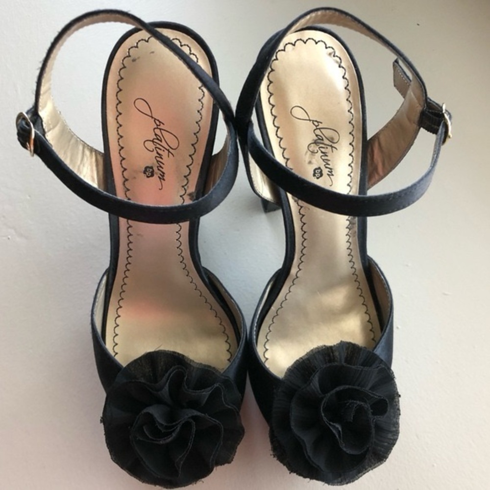 platinum BLACK PEEP TOE HEELS
